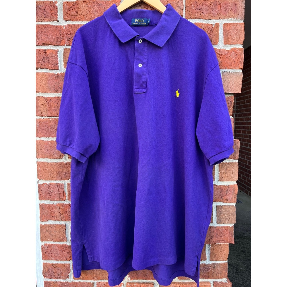 Polo Ralph Lauren Mens 3XB Big Purple Short Sleeve Pique Polo Shirt Yellow Pony